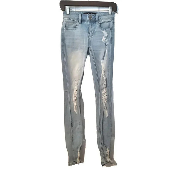 Indigo Rein Jeans Juniors Distressed Skinny Light Blue Size 0 W23 X L27 Womens - Picture 1 of 5